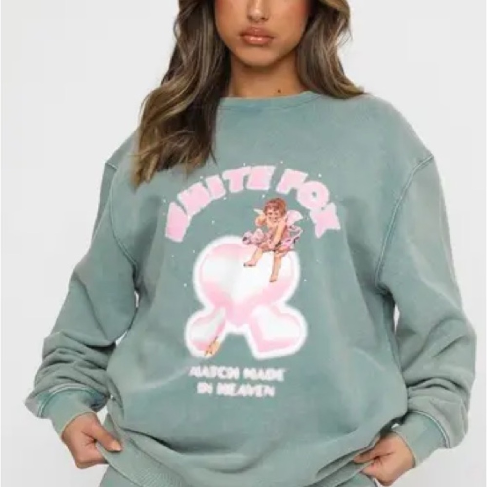White Fox Green Graphic Sweatshirt